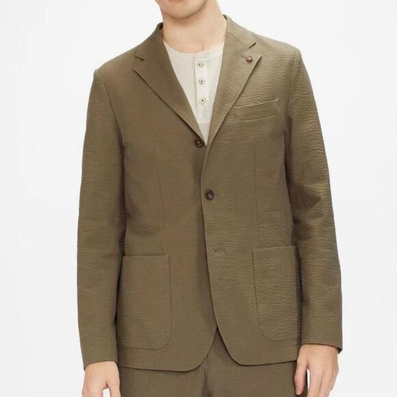 New Ted Baker Men’s Size 5/XL Olive Dracen Seersucker Stretch Cotton Blazer